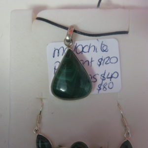 Malachite Pendant, earrings and Ring set