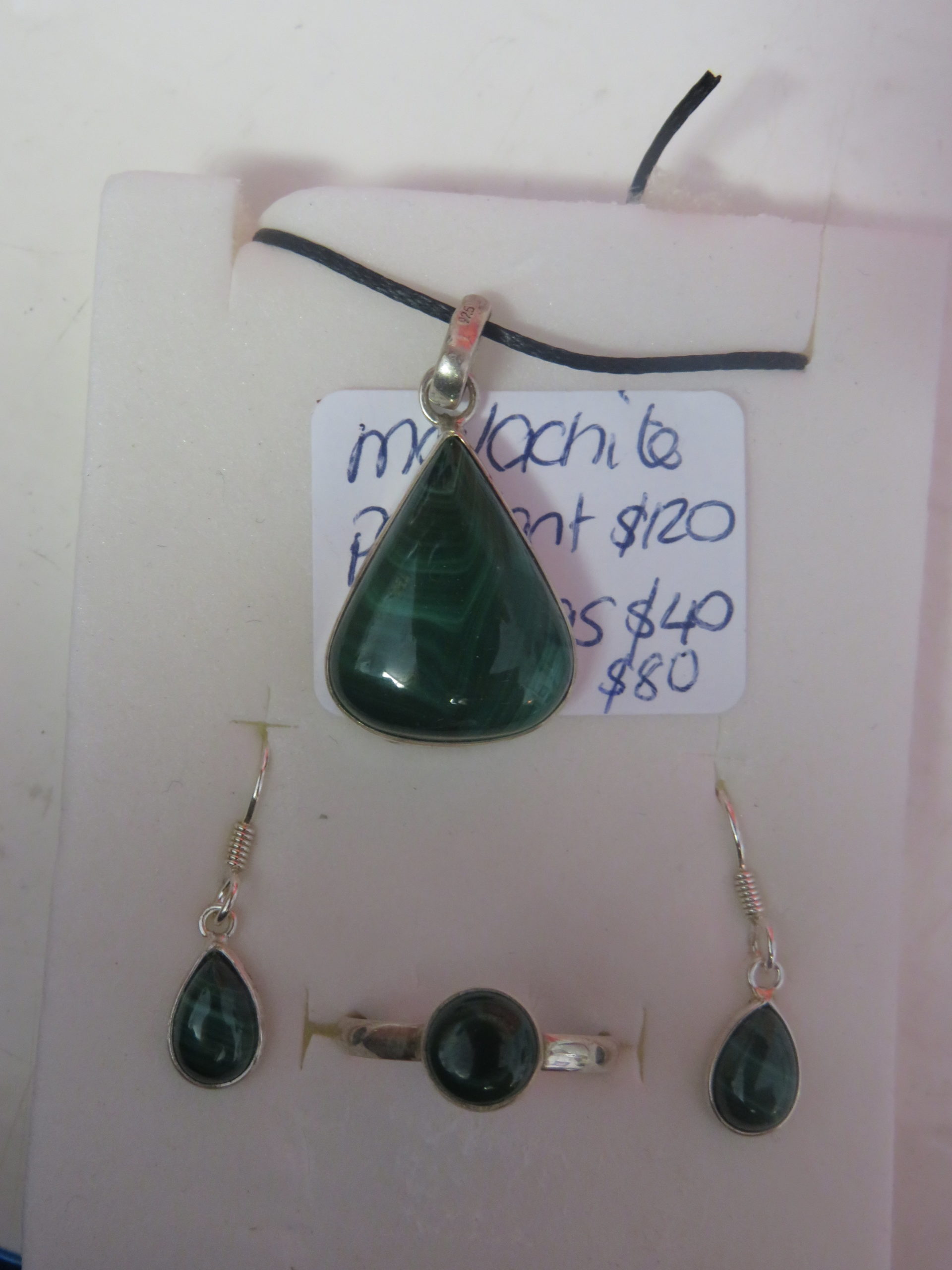 Malachite Pendant, earrings and Ring set - Image 2