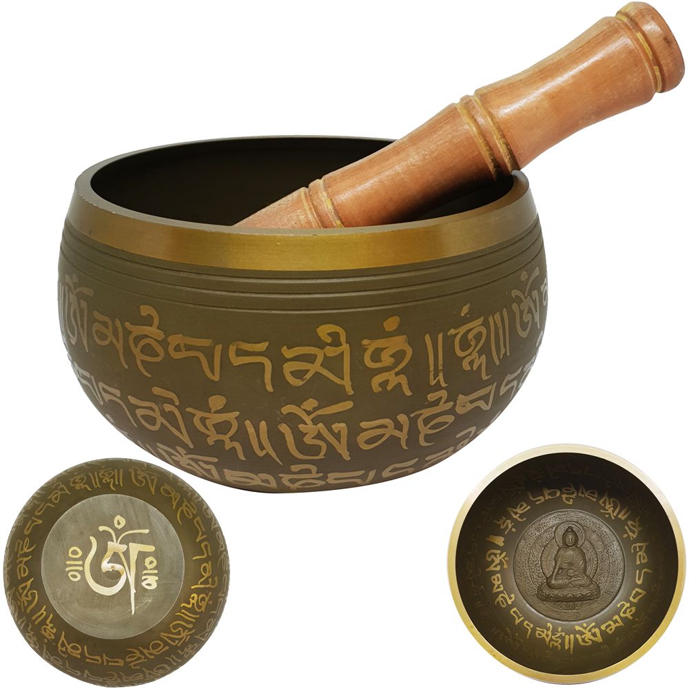 SINGING BOWL - Brass Antique Buddha - Note D