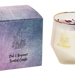 Amethyst & Rose Quartz Infused Soy Candle Oud & Bergamot