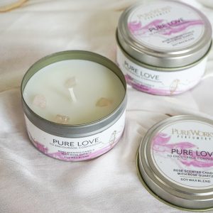 Pure Love Rose with Rose Quartz Crystal Energy Candle